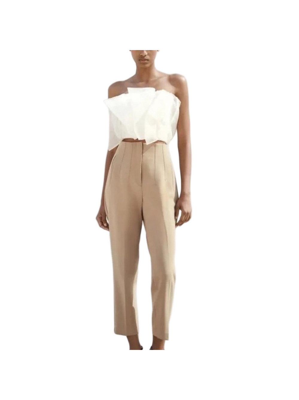 Zara High-Waisted Taupe Brown Straight Pants Ankle Trousers - Size M